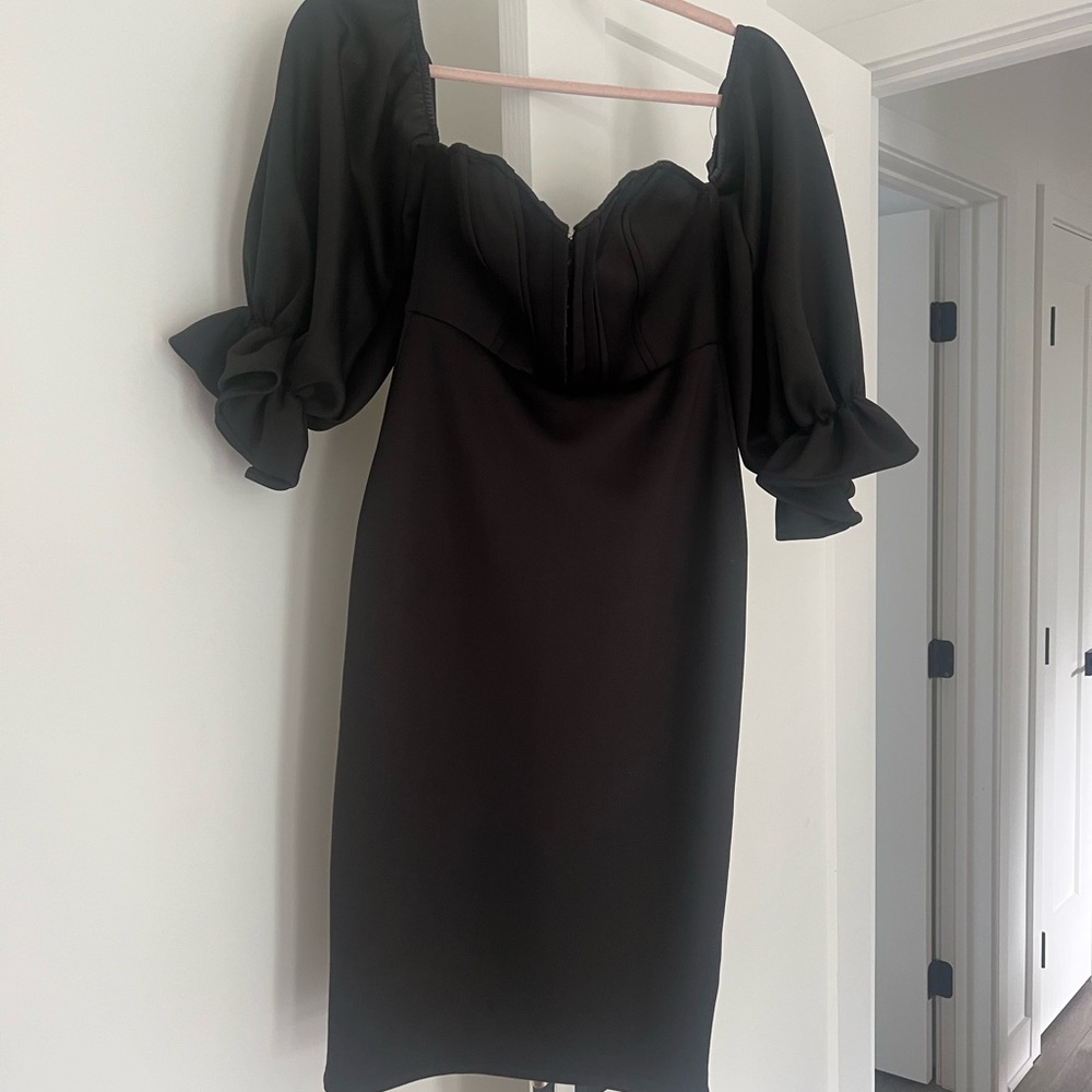 Elegant Black Puff Sleeve Dress